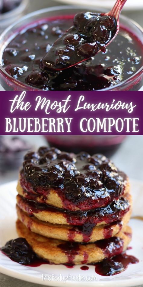 This Blueberry Compote recipe is an incredibly easy blueberry sauce that tastes amazing on pancakes, cheesecake, cake, yogurt, pie , ice cream and scones. #BlueberryRecipes #BlueberryCompoteRecipe #BlueberryCompoteEasy #BlueberryCompoteForPancakes #BlueberrySauceEasy #BlueberrySauce Homemade Blueberry Sauce, Pancakes With Blueberry Compote, Blueberry Waffle Topping, Blueberry Coulis Recipes, Blackberry Compote For Cake, Homemade Blueberry Pancakes Easy, Blueberry Topping For Cheesecake Simple, Blueberry Topping For Cake, Blueberry Cake Topping