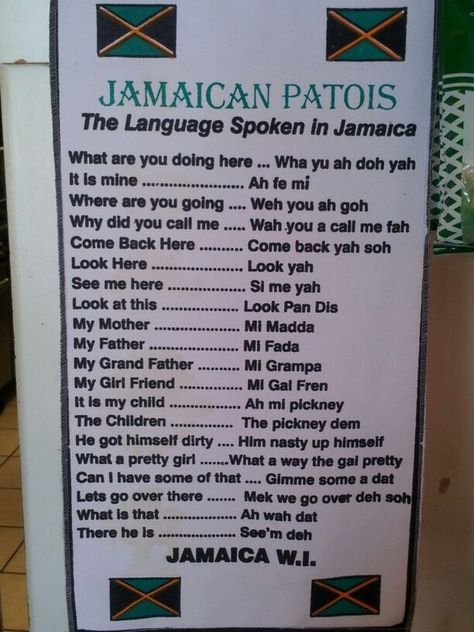 Jamaican Slang Words, Patois Phrases, Jamaica Language, Jamaican Patwa, Jamaican Phrases, Jamaican Words, Jamaica Facts, Jamaica People, Jamaican Proverbs