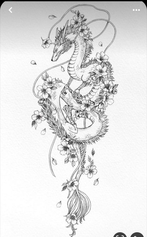 Open Sleeve Tattoo Woman, Sakura Dragon Tattoo, Haku Leg Tattoo, Lucky Dragon Tattoo, Dragon Vine Tattoo, Haku Tattoo Design, Haku Dragon Tattoo, Sakura Dragon, Dragon Tattoo Back