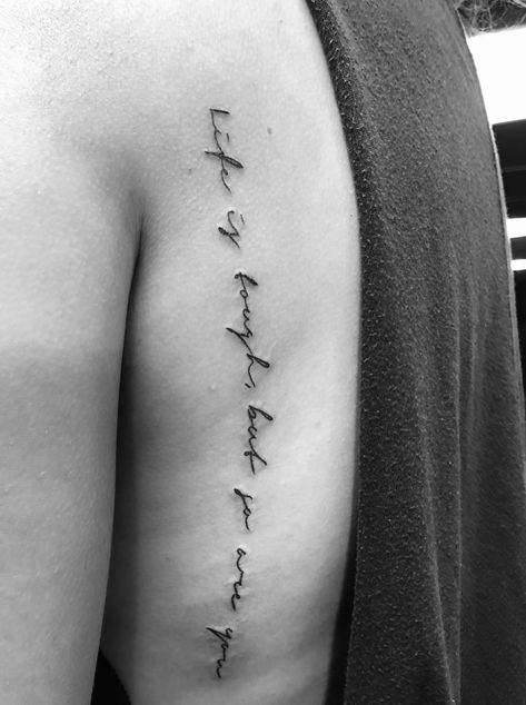 “Life is tough, but so are you” Tough Times Dont Last Tough People Do Tattoo, Life Is Though But So Are You Tattoo, Life Is Tough Tattoo, Life Is Tough My Darling But So Are You Tattoo, Life Is Tough But So Are You Tattoo, Small Tattoo Quotes, Tough Times Dont Last, Strong Tattoos, Tattoo Coverup