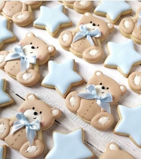 Teddy Bear Birthday Cake, Fancy Baby Shower, Bear Baby Shower Cake, Baby Boy Cookies, Teddy Bear Cookies, Bear Baby Shower Theme, Idee Babyshower, Teddy Bear Birthday, Baby Shower Treats