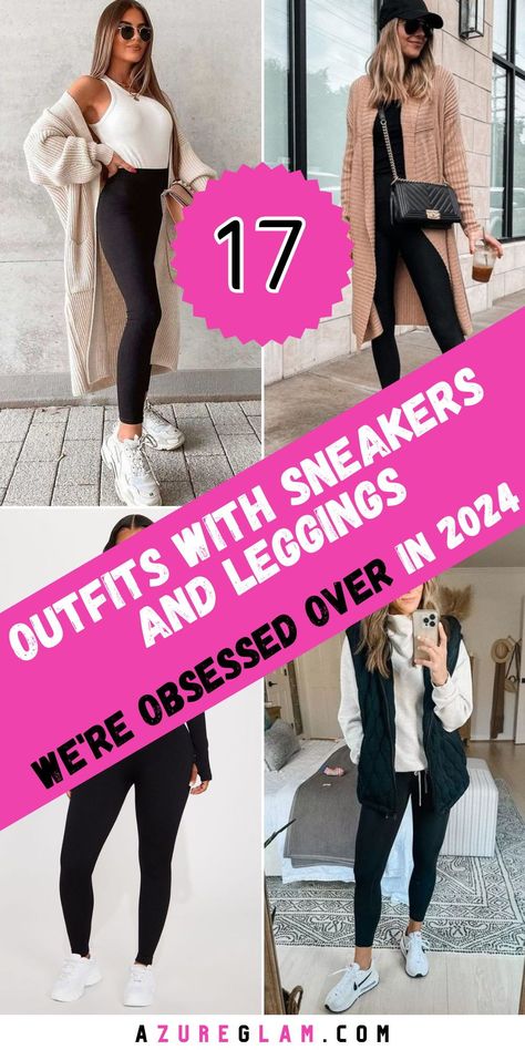 Discover effortless elegance with our curated collection of 17 outfits showcasing sneakers and leggings for 2024. Whether you're running errands or meeting friends for brunch, pairing sneakers with leggings adds a touch of casual sophistication to your ensemble. From winter-appropriate looks with long socks to summer-ready outfits with high tops, our collection has options for every season. Legging Sneakers Outfit, Cute Outfits For Running Errands, Gym Shoe Outfits For Women, Leggings And Running Shoes Outfit, Vans With Leggings Outfits, Outfit For Running Errands, Cute Jeans And Sneakers Outfit, Sporting Event Outfit Fall, Winter Outfits Athleisure