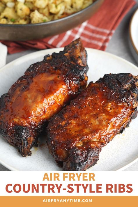 These Air Fryer Country Style Ribs are the way to go for delicious, juicy ribs with a juicy, tender texture. You can make these with country-style pork ribs, a handful of seasonings, and BBQ sauce. Air Fryer Country Style Ribs, Country Style Ribs Recipe, Country Pork Ribs, Boneless Pork Ribs, Country Style Pork Ribs, Boneless Ribs, Country Style Ribs, Air Fryer Cooking Times, Whole Chicken Recipes