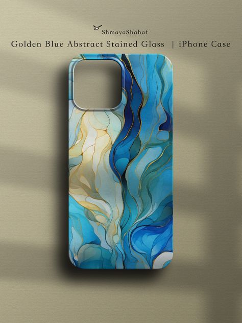 stained glass art Golden Blue Stained Glass Phone Case. This iPhone case features abstract gold threads in a harmonious design, reminiscent of stained glass patterns. the perfect blend of aesthetics and functionality with this soft and beautiful phone case. Explore our Etsy shop for the best phone cases and accessories, including cute iPhone cases that speak to your unique style. Upgrade your phone's look with this special abstract design, and embrace the artistry that sets your device apart Stained Glass Abstract, Iphone Secrets, Cute Iphone Cases, Abstract Beauty, Blue Phone Case, Glass Phone Case, Handmade Phone Case, Handmade Clay Jewelry, Beautiful Phone Cases