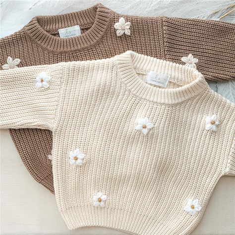 Baby Winter Coats, Baby Boy Sweater, Yarn Flowers, Flower Sweater, Toddler Sweater, Pullover Outfit, Stylish Sweaters, Winter Flowers