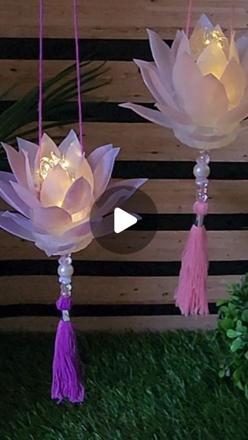 Diy Lotus Lamp, Diy Lamp For Diwali, Diwali Wall Hangings Diy, Diwali Lamps Handmade, Hanging Lamp Ideas, Wall Hanging For Diwali, Hanging Paper Lamp, Lotus Wall Hanging, Wall Hanging Lamp