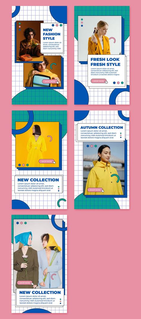 5 Modern Fashion Instagram Story Templates PSD, AI Fashion Instagram Story, Story Templates, Social Media Network, Fashion Business, Instagram Story Template, Story Template, Color Shapes, Text Design, Psd Files