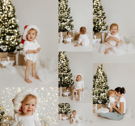 Holiday Photoshoot Set Up, Christmas Home Picture Ideas, Christmas Shoot Set Up, At Home Xmas Photos, Modern Studio Christmas Photos, Christmas Photoshoot Background Ideas, Cookies For Santa Photoshoot, Diy At Home Christmas Photoshoot Kids, Simple Christmas Minis Indoor