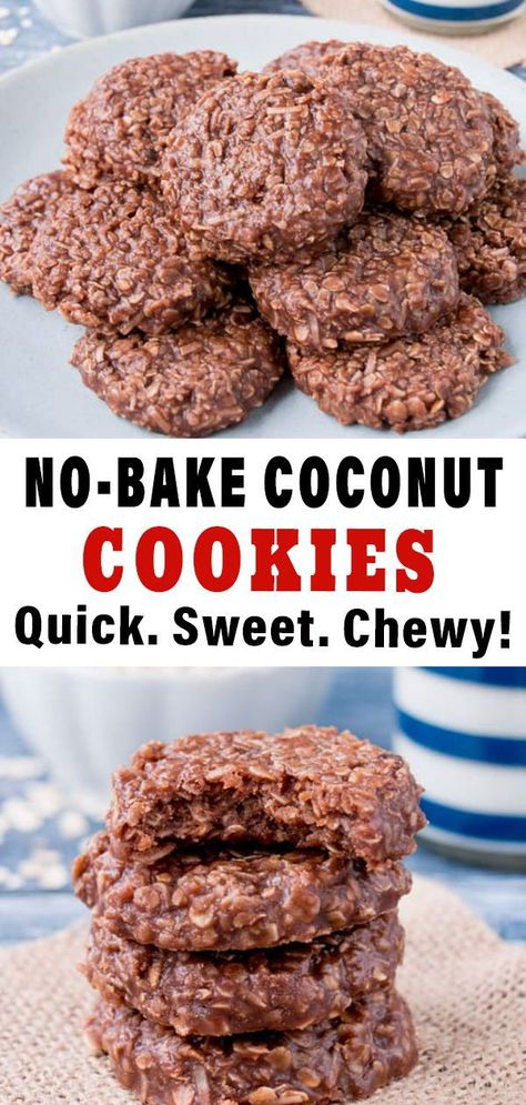 Crunchy and chewy no bake coconut cookies ready in just 15 minutes. They are held together with a chocolate syrup that hardens as it cools to get to this amazing texutre. No Bake Coconut Cookies, Oreo Torte, Coconut Macaroon, Baking Recipes Cookies, Oatmeal Cookie, Coconut Cookies, Bake Cookies, Coconut Recipes, Lost 100 Pounds