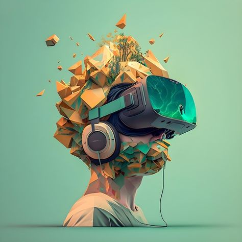 Life in metaverse virtual reality addict... | Premium Photo #Freepik #photo #metaverse #vr #ar #vr-glasses Ar Vr Illustration, Vr Art Virtual Reality, Smash Doodle, Virtual Reality Poster, Virtual Reality Aesthetic, Artificial Intelegent Art, Metaverse Illustration, Virtual Reality Illustration, Ar Poster