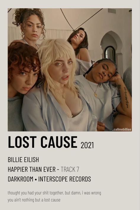 Lost Cause Aesthetic, Alternative Minimalist Music Album Polaroid Poster Billie Eilish, Billie Eilish Song Poster, Billie Polaroid, Billie Songs, Billie Eyelash, Song Posters, Lost Cause, Minimalist Music