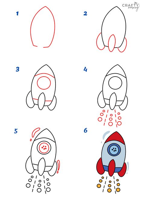 Kids For Drawing, How To Draw Rocket, Step To Step Drawings, Simple Rocket Drawing, How To Draw A Rocket Ship, Space Easy Drawings, Draw Rocket Ship, Step By Step Doodles Easy, Cute Kid Drawings