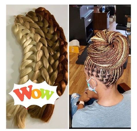 Mixed Colour Braids For Black Women, Black And Gold Braids, Mixed Colour Braids, 3 Different Color Box Braids, Mixing Braiding Hair Colors, Gold Braids, Ombre Braids, Braiding Hair Colors, Hair Colors Ideas