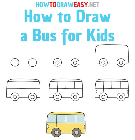 How to Draw a Bus Step by Step #Bus #BusDrawing #CarDrawing #HowtoDrawaCar #HowtoDrawaBus #Vehicle #Transport #EasyDrawing #DrawingTutorial #DrawingforBeginners #DrawforBeginners #Sketch #Sketching #Art #ArtWork Cartoon School Bus, Bus Drawing, Drawing Lessons For Kids, Drawing Tutorials For Beginners, Drawing Step, Easy Drawings For Kids, Easy Doodles Drawings, Art Drawings For Kids, Cute Easy Drawings