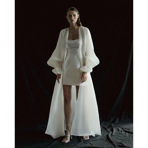 Organza Bridal, Wedding Cape, Bridal Cape, Satin Short, New Wedding Dresses, Silk Organza, Short Wedding Dress, Bridal Designs, Long Sleeves Jacket