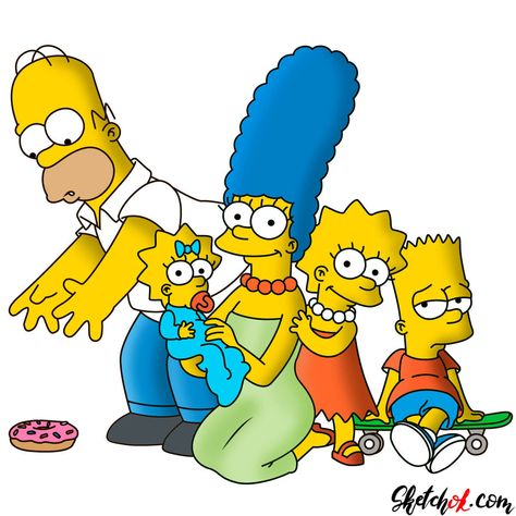 How to draw the Simpsons family together - Step by step drawing tutorials Simpsons Party, The Simpsons Family, Simpsons Drawings, Maggie Simpson, Simpsons Characters, Tiger Drawing, Collage Drawing, Family Drawing, Family Coloring