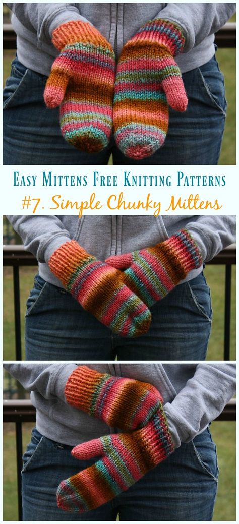 Easy Mittens, Knitting Mittens, Mittens Knitting, Crochet Mittens Free Pattern, Simple Knitting, Crochet Mittens Pattern, Knitted Mittens Pattern, Kids Mittens, Knitting Patterns Free Sweater