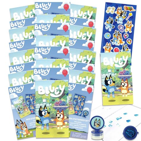 PRICES MAY VARY. Decade West Exclusive Bluey Birthday Party Favors Set - Bundle with 24 Bluey Activity Packs | Mini Sketch Book, Stickers, and Stamper for Goodie Bag Fillers Bluey Party Supplies and Decorations). This Bluey party favor bundle includes 24 mini Bluey activity packs. Each Bluey activity party pack features 1 mini sketch book, stickers, and stamper. The Bluey party favors and decorations can be used as Bluey activity sets, goodie bag and gift bag fillers for kids birthdays, Bluey cr Mini Sketch, Bluey Birthday Party, Bluey Party, Soccer Birthday Parties, Birthday Goodie Bags, 4th Birthday Cakes, Bluey Birthday, Book Stickers, 1st Birthday Party Themes