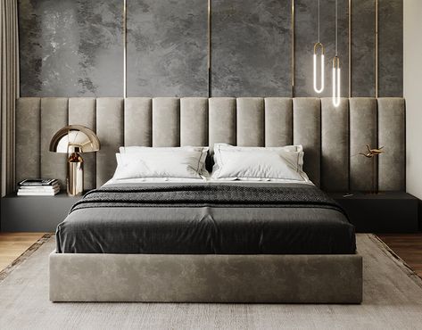 Bed Headboard Design, Modern Luxury Bedroom, Modern Bedroom Interior, Luxury Bedroom Master, Bedroom Bed Design, غرفة ملابس, Headboard Designs, Upholstered Panels, Panel Headboard