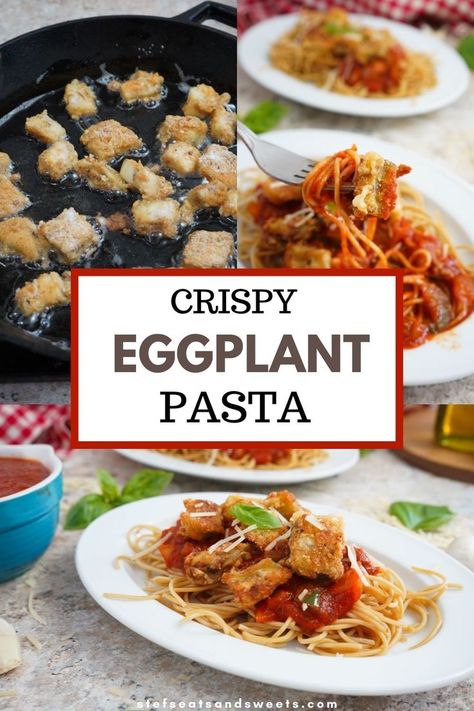 Pasta Without Meat, Eggplant Recipes Pasta, Fried Eggplant Recipes, Breaded Eggplant, Eggplant Fries, Eggplant Pasta, Crispy Eggplant, Fried Eggplant, Easy Tomato Sauce