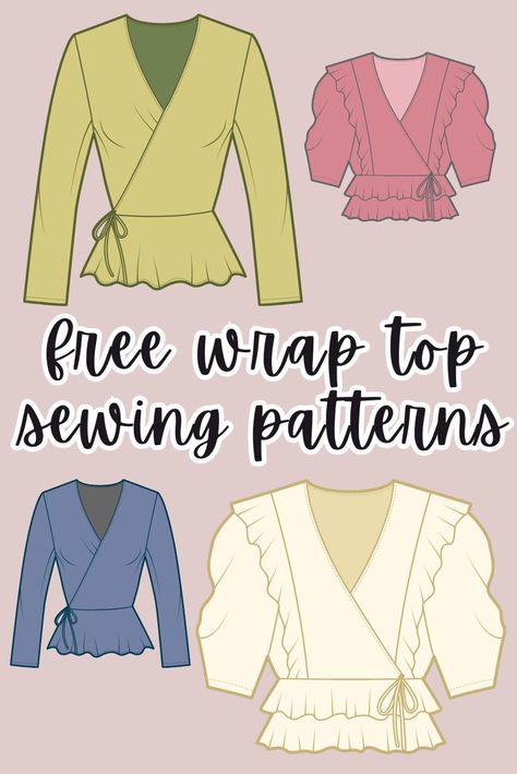 Wrap Around Blouse Pattern, Wrap Clothing Patterns, Women's Blouse Sewing Patterns Free, Sewing Pattern Wrap Top, Jersey Top Sewing Pattern, Sewing Wrap Top, Wrap Top Sewing Pattern Free, Sewing Blouses Pattern, Sewing Projects For Women