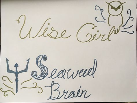 Wise Girl + Seaweed Brain Seaweed Brain And Wise Girl, Wise Girl And Seaweed Brain, Rae Core, Percy Jackson Drawings, Pjo Fanart, Brain Logo, Seaweed Brain, Wise Girl, Peter Johnson