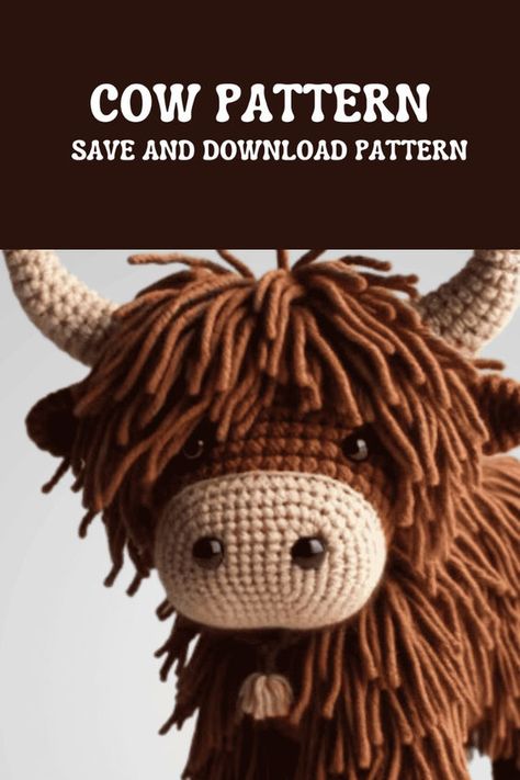 this adorable cow pattern is just waiting for you to make it. Download the crochet pattern now. Crochet Cow Pattern Free Amigurumi Mini, Free Crochet Pattern For Highland Cow, Crochet Highland Cow Pattern Free Amigurumi Cows, Farm Crochet Patterns, Free Highland Cow Crochet Pattern, Free Crocheting Patterns, Mini Cow Crochet Pattern Free, Free Crochet Cow Pattern, Crochet Highland Cow Free Pattern