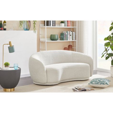 Orren Ellis Daetyn Upholstered Loveseat | Wayfair Chesterfield Loveseat, Pouf Design, Sofa Review, Upholstered Accent Chairs, Meridian Furniture, Curved Sofa, Boucle Fabric, Gray Sofa, Swivel Armchair