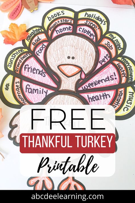 Talk about what your little ones are thankful for this year by using this FREE Thankful turkey printable on my website. This is a great way to talk to your kids about the meaning of Thanksgiving. Color the turkey in and even work on handwriting skills by having your child write the words on the turkey. I Am Thankful For Turkey Craft, Thanksgiving Craft Ideas For 3rd Graders, What Im Thankful For Printable, Thanksgiving Craftivity First Grade, Thankful School Activities, Thanksgiving Art Projects 3rd Grade, Thanksgiving Writing Activities 2nd Grade, What I Am Thankful For Printable, Thankful For Thanksgiving Ideas