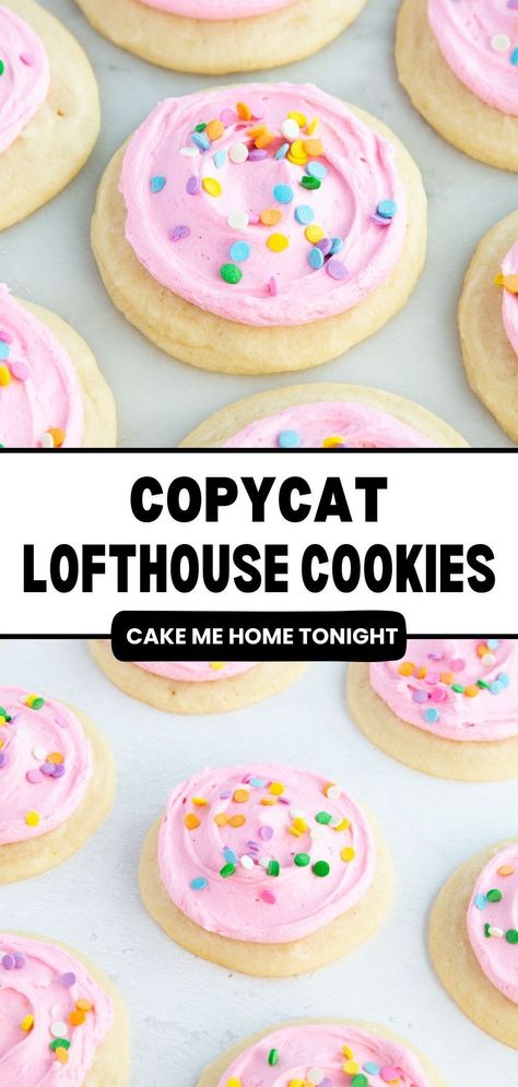 Copycat Lofthouse cookies are the homemade version of your favorite frosted grocery store cookies. A soft, cakey sugar cookie frosted with vanilla frosting. An easy cookie recipe. Copycat Walmart Sugar Cookies, Loft Sugar Cookie Recipe, Copycat Lofthouse Sugar Cookies, Frosted Sugar Cookies Recipe, Soft Frosted Sugar Cookies Recipe, Sugar Cookies Frosting, Homemade Vanilla Frosting, Lofthouse Cookie Recipe, Bulk Cookies