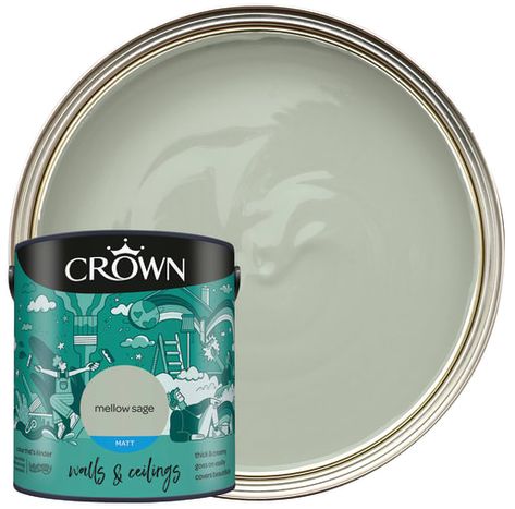 Crown Sage Green Paint, Sage Colour Kitchen Cabinets, Crown Green Paint, Green Painted Conservatory, Dunelm Sage Paint, Green Paint Colours Uk, Sage Green Stairs, Sage Green Toilet Room, Green Hallway Ideas Entrance Halls