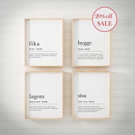 Fika, hygge, lagom, sisu definition - Wall Art, Nordic definition - Swedish Fika, Fika poster - Swedish Art, Nordic Decor, Christmas gift by PixelStudioUK on Etsy Nordic Hygge Decor, Swedish Fika Aesthetic, Swedish Words And Meanings, Hygge Tattoo Ideas, Fika Tattoo, Fika Aesthetic, Hygge Tattoo, Hygge Wall Decor, Nordic Decor Scandinavian