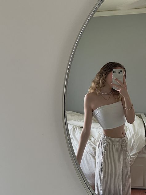 white tube top outfit, white tube top outfit aesthetic, white tube top outfit summer, beach pants outfit, beach pants outfit summer, beach pants aesthetic, beach pants coverup Striped Beach Pants Outfit, Tube Outfit Ideas Aesthetic, White Tube Top Outfit Aesthetic, Strapless Top Outfit Aesthetic, Beach Pants Aesthetic, White Tube Top Outfit Summer, Beach Pants Outfit Summer, White Bandeau Top Outfit, Cute Tube Top Outfits