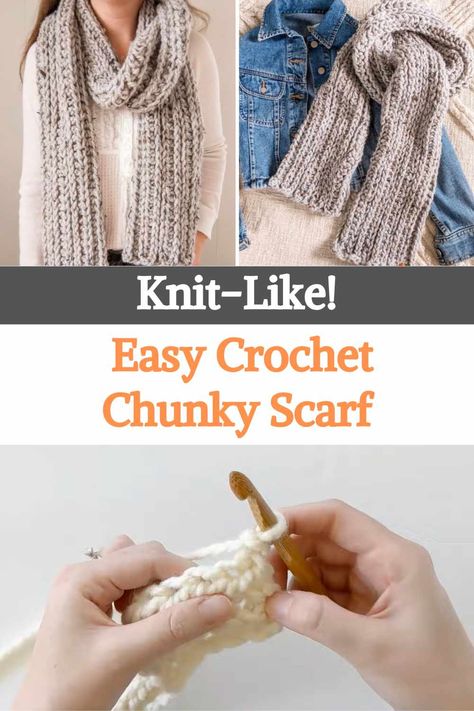 Crochet Scarf Pattern Free Super Bulky, Chunky Crochet Scarf Tutorial, Free Crochet Scarf Patterns Using Chunky Yarn, Scarf Crochet Pattern Chunky Yarn, Chunky Crochet Scarf Free, Quick Bulky Yarn Crochet Patterns, Free Chunky Scarf Crochet Pattern, Easy Chunky Scarf Crochet Pattern, Crochet Scarf With Chunky Yarn