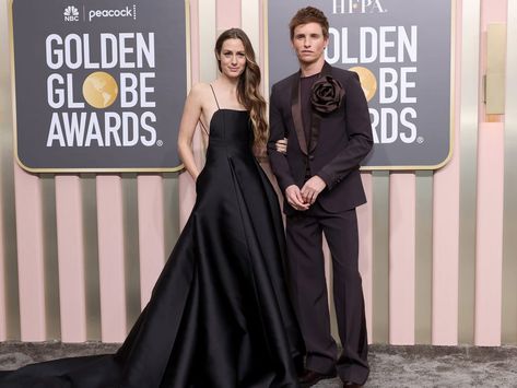 2023 Golden Globes: the Best-Dressed Celebrity Couples Eddie Redmayne Wife, Hannah Bagshawe, Golden Globes 2023, Lavender Gown, Letitia Wright, Elizabeth Debicki, Golden Globes Red Carpet, Black Embroidered Dress, Sheer Gown