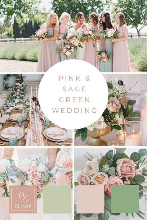 Dusty Pink And Sage Green Wedding, Dusty Rose And Sage Green Wedding Theme, Pink And Sage Green Wedding, Sage Green And Pink Wedding, Pink Wedding Color Scheme, Sage Green And Pink, Sage Green Wedding Colors, Pastel Pink Weddings, Wedding Theme Color Schemes