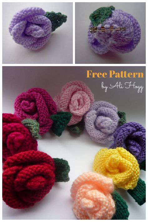 Rose Corsage Free Knitting Pattern Knitted Brooches Free Pattern, Knit Embellishments, Free Knitted Flower Patterns, Knitted Flowers Free, Flowers Knitting, Knitting Flowers, Knitted Flower Pattern, Knit Flowers, Purl Knit