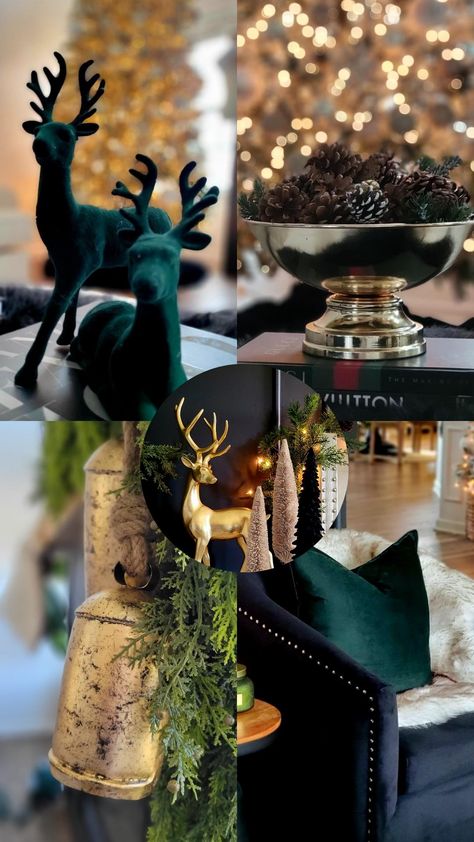 Green And Gold Christmas Centerpieces, Navy And Green Christmas Tree, Dark Green And Gold Christmas, Green And Gold Christmas Table, Dark Green Christmas Decor, Green And Gold Christmas Decor, Christmas Decir, Gold And Green Christmas, Teal Christmas Decorations