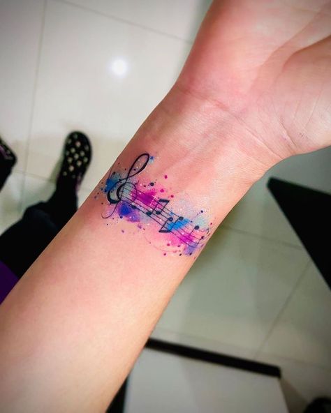 Music Staff Tattoo, Watercolor Tattoo Music, Music Tats, Small Music Tattoos, Colour Tattoo For Women, Dna Tattoo, Music Notes Tattoo, Dragonfly Tattoo Design, Music Tattoo Designs