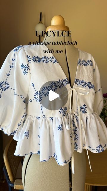 Tablecloth Upcycle, Tie Front Top Pattern, Tie Front Tops, Top Pattern Sewing, Linen Style Fashion, Western Dresses For Women, Free Pdf Sewing Patterns, Embroidered Tie, Couture Mode