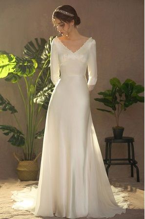 Affordable+Satin+V-Neckline+Bridal+Gown Wedding Dress Minimalist, Foto Prewedding, Dreamy Wedding Dress, Dress Minimalist, Pretty Wedding Dresses, Bridal Dresses Lace, Wedding Dress Chiffon, Dream Wedding Ideas Dresses, Ivory Bridal