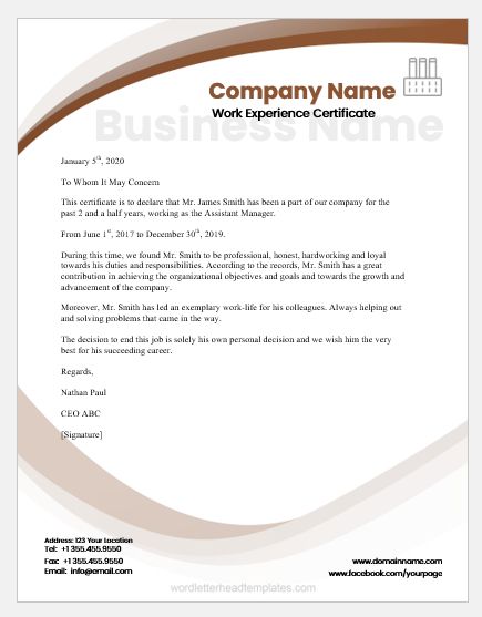 Experience Certificate, Certificate Format, Letter Template Word, Free Certificate Templates, Birth Certificate Template, Free Certificates, Printable Certificates, Certificate Programs, Certificate Design