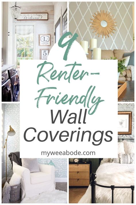 Want a temporary, renter friendly accent wall solution for your apartment, rental home, or dorm room? These 9 temporary wall covering ideas will help inspire you to add your own style to your home! #myweeabode #renterfriendly #apartmentlife #rentersolutions Small Statement Wall, Renter Friendly Accent Wall, Cheap Wall Covering, Temporary Wall Covering, Renter Friendly Decorating, Renter Friendly Wallpaper, Faux Walls, Apartment Walls, Diy Accent Wall