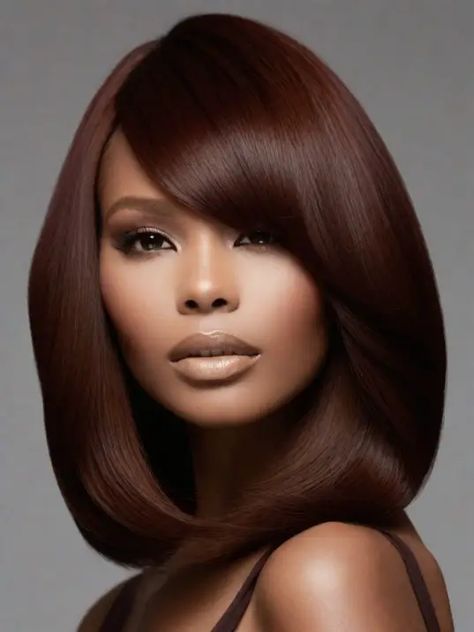 50 Winter Hair Color Ideas For Black Women Fall Hair Highlights For Black Women, Fall Colors 2024 Hair, Permanent Hair Color For Black Women, Soft Auburn Hair Color On Black Women, Hair Rinse Color For Black Women, Hair Color For Brown Skin Tone, Winter Hair Color For Black Women, Fall Wig Colors Black Women, Auburn Hair Color On Black Women