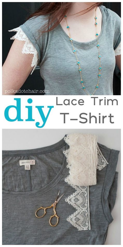 DIY Lace Trim Tee Tutorial - Today's Creative Life Diy Lace Trim, T Shirt Sewing, Diy Fashion Trends, Shirt Sewing, Sewing Projects Clothes, Trendy Sewing, Fashion Project, Simple Shirts, Easy Sewing Projects