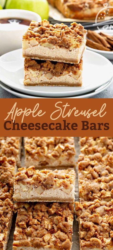 Shortbread Crust Cheesecake, Apple Streusel Cheesecake, Cinnamon Streusel Topping, Apple Cheesecake Bars, Apples And Cinnamon, Apple Streusel, Apple Cheesecake, Cinnamon Streusel, Apples And Cheese