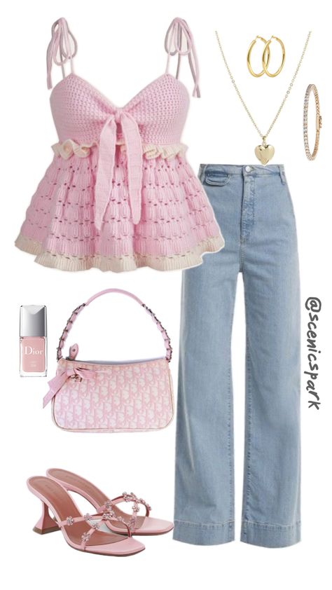 #pink #ootd #outfitideas #girly Aesthetic Barbie Outfit, Elle Woods Aesthetic Outfits, Pink Concert Outfits, Pink Outfits Polyvore, Pink Girly Outfits, Fem Outfits, Outfit Ideas Pink, Rich Girl Outfits, Casual Coquette