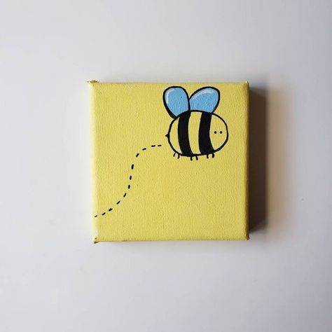 Cute Bee Painting, Mini Tela, Cute Easy Paintings, Mini Toile, Bee Painting, Canvas Drawing, Small Canvas Paintings, Simple Canvas Paintings, Cute Canvas Paintings