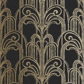 Gold Removable Wallpaper, Black And Gold Wallpaper, Motifs Art Nouveau, Black Texture Background, Art Deco Shapes, Deco Wallpaper, Art Deco Bedroom, Fountain Design, Embossed Wallpaper