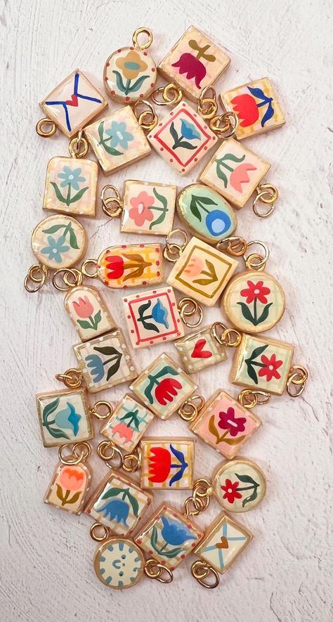 Charm Only Tiny Clay Charm Necklace, Ceramic Charms, Handmade and Hand Painted - Etsy Clay Charm Necklace, Polymer Pendant, Key Chain Diy, Make Clay Beads, Polymer Clay Painting, Necklace Ceramic, Mini Altar, Pink Cactus, Art Teacher Gifts